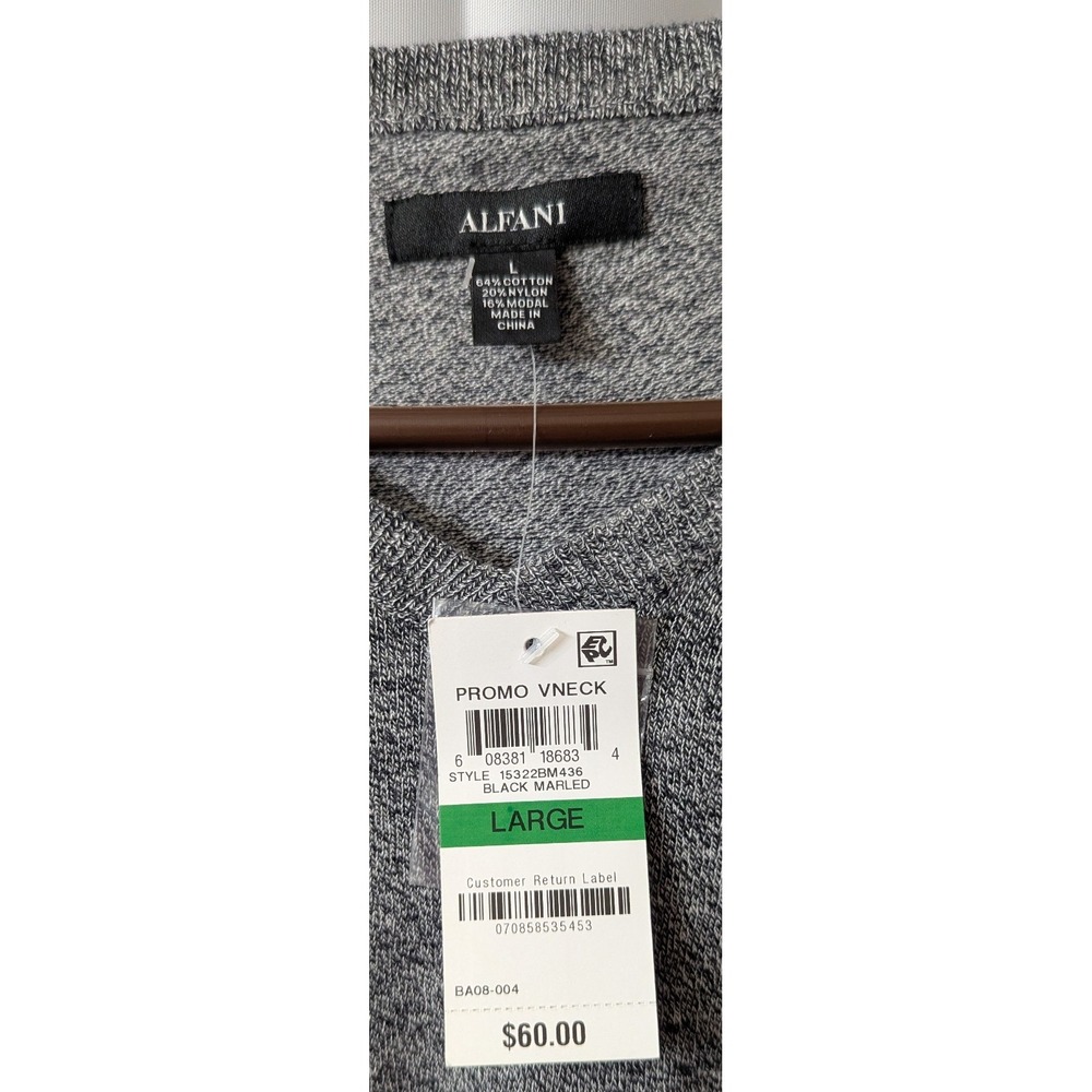 Alfani V-Neck Sweater Men's Large Light Gray Cotton‎ Blend Lightweight NEW